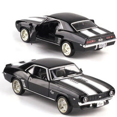 1:36 Chevrolet USA 1969 Camaro SS Vintage Matte Black Diecast Metal Car Model Toy For Collection Gift Kids A318