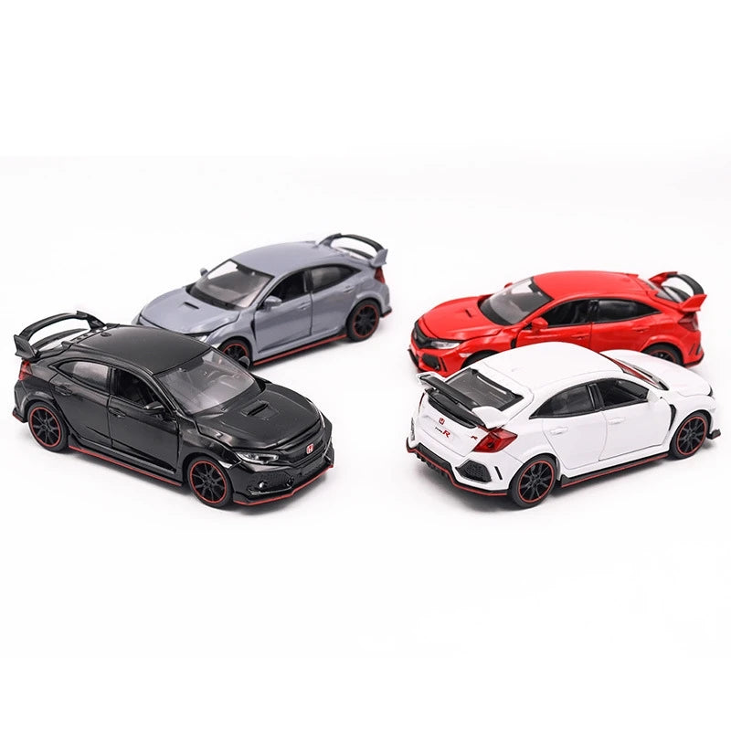 1/32 Honda Civic Type R Toy Car For Children Diecast Miniature Model Pull Back Doors Openable Sound Light Collection Gift Boys