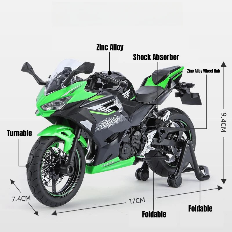 1/12 KAWASAKI Ninja 400 Toy Motorcycle Miniature Diecast Metal Model 1:12 Super Sport Sound & Light Collection Gift For Boy Kid