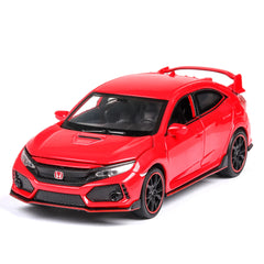 1/32 Honda Civic Type R Toy Car For Children Diecast Miniature Model Pull Back Doors Openable Sound Light Collection Gift Boys